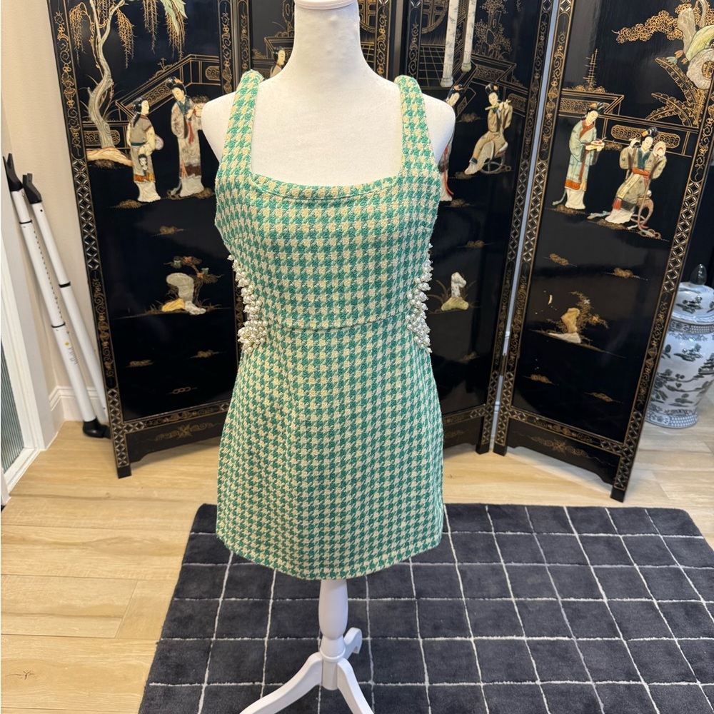 Green Houndstooth Mini Dress